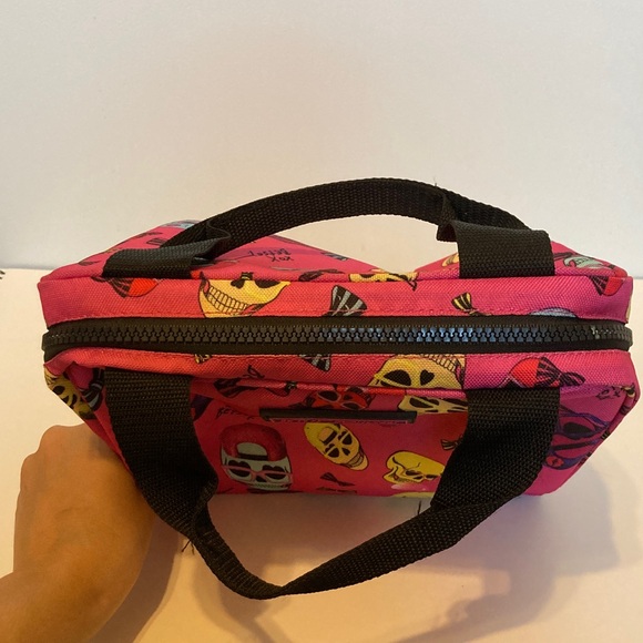 Betsey Johnson Insulated Zip Lunch Tote Skull Sunglasses Black & Pink Colorful - Picture 5 of 14